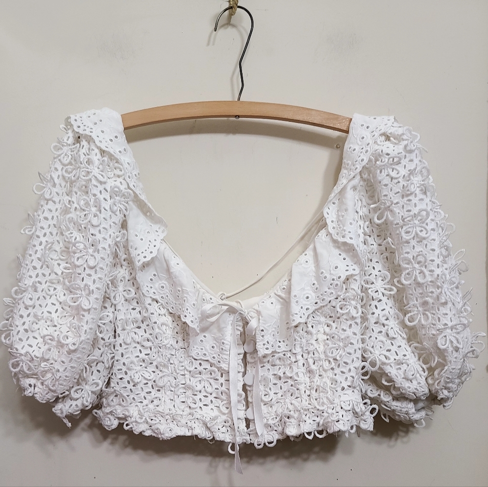 For Love And Lemons Cassis Eyelet 3D Lace Crop Top In White Size Medium - Picture 6 of 10